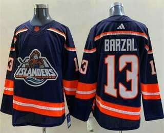 Mens New York Islanders #13 Mathew Barzal Blue 2022 Reverse Retro Stitched Jersey->new york islanders->NHL Jersey